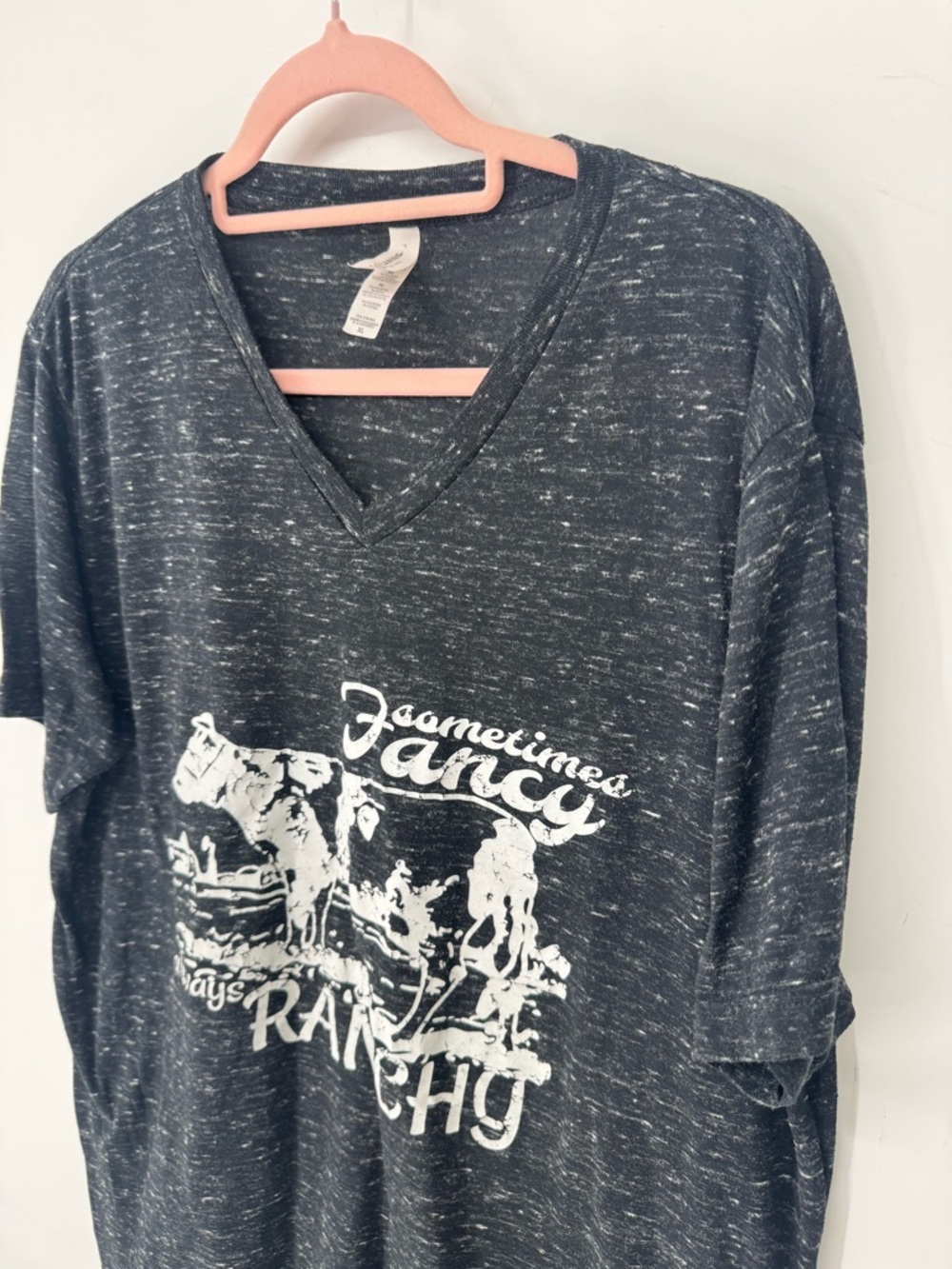Women's 'Sometimes Fancy Always Ranchy' Black Graphic V-Neck T-Shirt Size XL - Picture 2 of 4